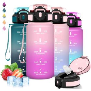 Grsta Gourde, Gourde 1l, Bouteille Sport, Anti Fuite, Reutilisable, Facile à Nettoyer, avec Slogan de Motivation, Bouteille d&rsquo;eau pour Camping, Sports, Randonnée, Yoga, Bureau, Vélo(Rose-rose-rouge)