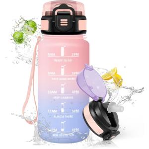 HoneyHolly Gourde Paille, Gourde 500ml, sans BPA & Étanches, Bouteille, Motivation Bouteille d&rsquo;eau, Avec Marqueur de Temps, Petite Water Bottle pour Gym, Ecole, Cyclisme, Plein Air, Sport(Himmelrosa – 500ml)