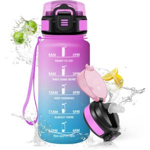 HoneyHolly Gourde Paille, Gourde 500ml, sans BPA & Étanches, Bouteille, Motivation Bouteille d&rsquo;eau, Avec Marqueur de Temps, Petite Water Bottle pour Gym, Ecole, Cyclisme, Plein Air, Sport(Rose Cyan – 500 Ml)