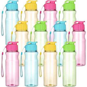 Lot de 12 Gourdes en Plastique pour Enfants 500ml sans BPA – Bouteilles d&rsquo;Eau Réutilisables Transparentes et Colorées avec Bouchon Anti-Fuite, Idéales pour l&rsquo;École, le Sport et le Voyage (4 Couleurs)