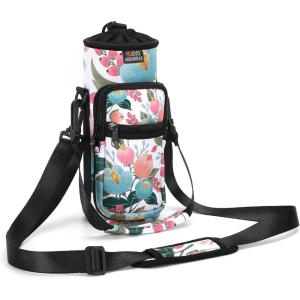 Nuovoware Sac à Bouteille en Néoprène, 750ml/1000ml/1800ml Porte-Bouteille avec Bandoulière&Dragonne Ajustable, Sac Fourre-Tout avec Poche, Accessoire Parfait pour Voyage Randonnée Camping(Pink Rose)