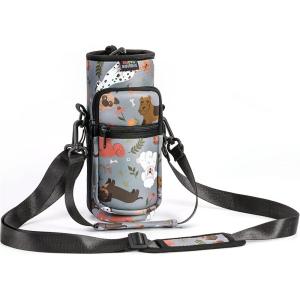 Nuovoware Sac à Bouteille en Néoprène, 750ml/1000ml/1800ml Porte-Bouteille avec Bandoulière&Dragonne Ajustable, Sac Fourre-Tout avec Poche, Accessoire Parfait pour Voyage Randonnée Camping(Chien Gris)