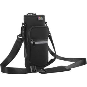 Nuovoware Sac à Bouteille en Néoprène, 750ml/1000ml/1800ml Porte-Bouteille avec Bandoulière&Dragonne Ajustable, Sac Fourre-Tout avec Poche, Accessoire Parfait pour Voyage Randonnée Camping(A-noir)