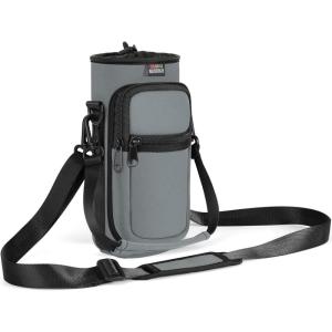 Nuovoware Sac à Bouteille en Néoprène, 750ml/1000ml/1800ml Porte-Bouteille avec Bandoulière&Dragonne Ajustable, Sac Fourre-Tout avec Poche, Accessoire Parfait pour Voyage Randonnée Camping(Gris)