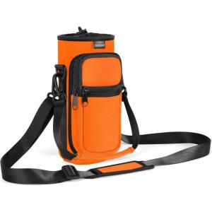 Nuovoware Sac à Bouteille en Néoprène, 750ml/1000ml/1800ml Porte-Bouteille avec Bandoulière&Dragonne Ajustable, Sac Fourre-Tout avec Poche, Accessoire Parfait pour Voyage Randonnée Camping(Orange)