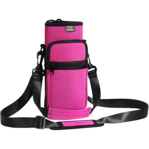 Nuovoware Sac à Bouteille en Néoprène, 750ml/1000ml/1800ml Porte-Bouteille avec Bandoulière&Dragonne Ajustable, Sac Fourre-Tout avec Poche, Accessoire Parfait pour Voyage Randonnée Camping(Rouge Prune)