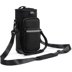 Nuovoware Sac à Bouteille en Néoprène, 750ml/1000ml/1800ml Porte-Bouteille avec Bandoulière&Dragonne Ajustable, Sac Fourre-Tout avec Poche, Accessoire Parfait pour Voyage Randonnée Camping(B-noir)
