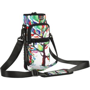Nuovoware Sac à Bouteille en Néoprène, 750ml/1000ml/1800ml Porte-Bouteille avec Bandoulière&Dragonne Ajustable, Sac Fourre-Tout avec Poche, Accessoire Parfait pour Voyage Randonnée Camping(Vert+blanc)