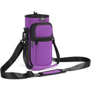 Nuovoware Sac à Bouteille en Néoprène, 750ml/1000ml/1800ml Porte-Bouteille avec Bandoulière&Dragonne Ajustable, Sac Fourre-Tout avec Poche, Accessoire Parfait pour Voyage Randonnée Camping(Violet)