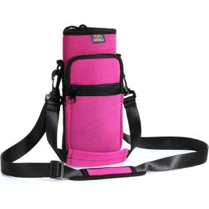 Nuovoware Sac à Bouteille en Néoprène, 750ml/1000ml/1800ml Porte-Bouteille avec Bandoulière&Dragonne Ajustable, Sac Fourre-Tout avec Poche, Accessoire Parfait pour Voyage Randonnée Camping(Magenta)