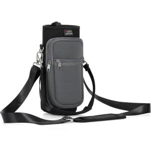 Nuovoware Sac à Bouteille en Néoprène, 750ml/1000ml/1800ml Porte-Bouteille avec Bandoulière&Dragonne Ajustable, Sac Fourre-Tout avec Poche, Accessoire Parfait pour Voyage Randonnée Camping(Noir/Gris)