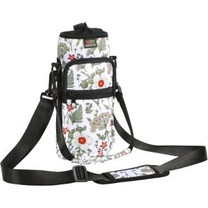 Nuovoware Sac à Bouteille en Néoprène, 750ml/1000ml/1800ml Porte-Bouteille avec Bandoulière&Dragonne Ajustable, Sac Fourre-Tout avec Poche, Accessoire Parfait pour Voyage Randonnée Camping(Hibiscus Blanc)