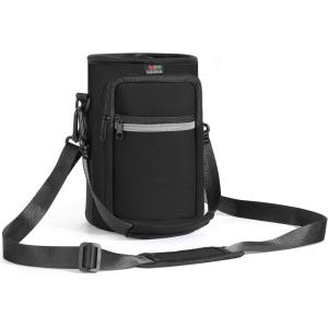 Nuovoware Sac à Bouteille en Néoprène, 750ml/1000ml/1800ml Porte-Bouteille avec Bandoulière&Dragonne Ajustable, Sac Fourre-Tout avec Poche, Accessoire Parfait pour Voyage Randonnée Camping(Noir)