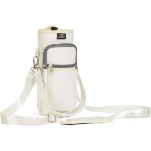 Nuovoware Sac à Bouteille en Néoprène, 750ml/1000ml/1800ml Porte-Bouteille avec Bandoulière&Dragonne Ajustable, Sac Fourre-Tout avec Poche, Accessoire Parfait pour Voyage Randonnée Camping(Blanc Laiteux)