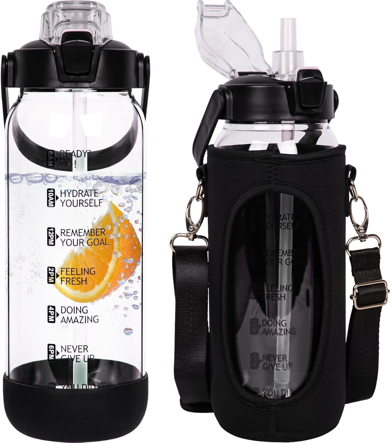 image:image15 litre Sport Gourde deau Avec Paille et Temps Motivation Marqueur 15l Grande Bouteille deau Verre Avec Sans BPA Pour le Gym Bureau Fitness CampingNoir