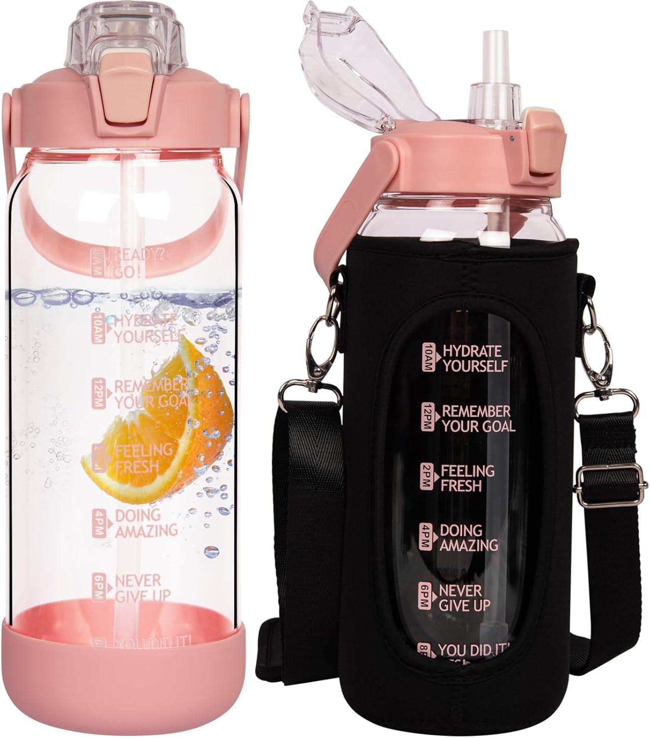 image:image15 litre Sport Gourde deau Avec Paille et Temps Motivation Marqueur 15l Grande Bouteille deau Verre Avec Sans BPA Pour le Gym Bureau Fitness CampingRose