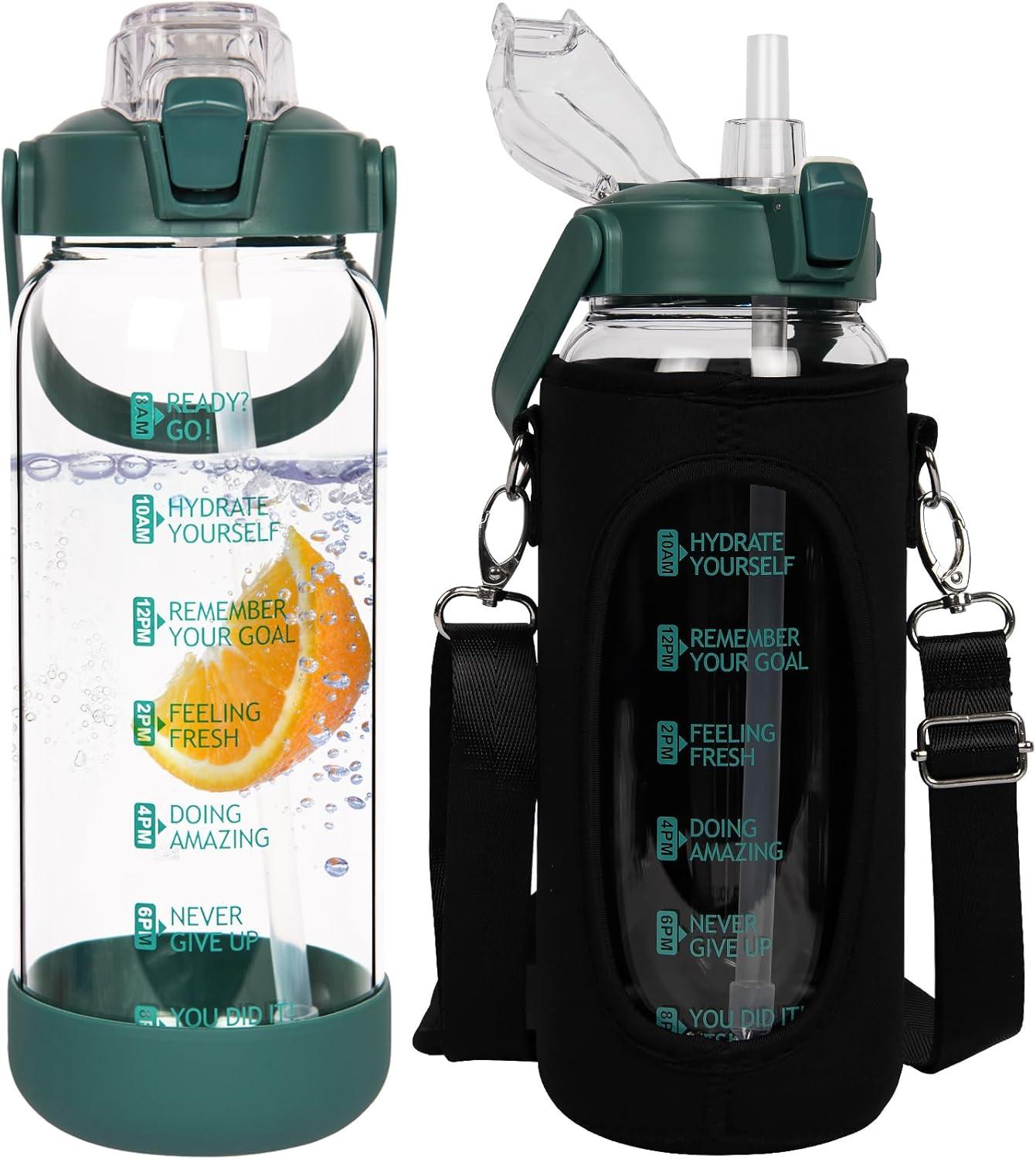 image:image15 litre Sport Gourde deau Avec Paille et Temps Motivation Marqueur 15l Grande Bouteille deau Verre Avec Sans BPA Pour le Gym Bureau Fitness CampingVert