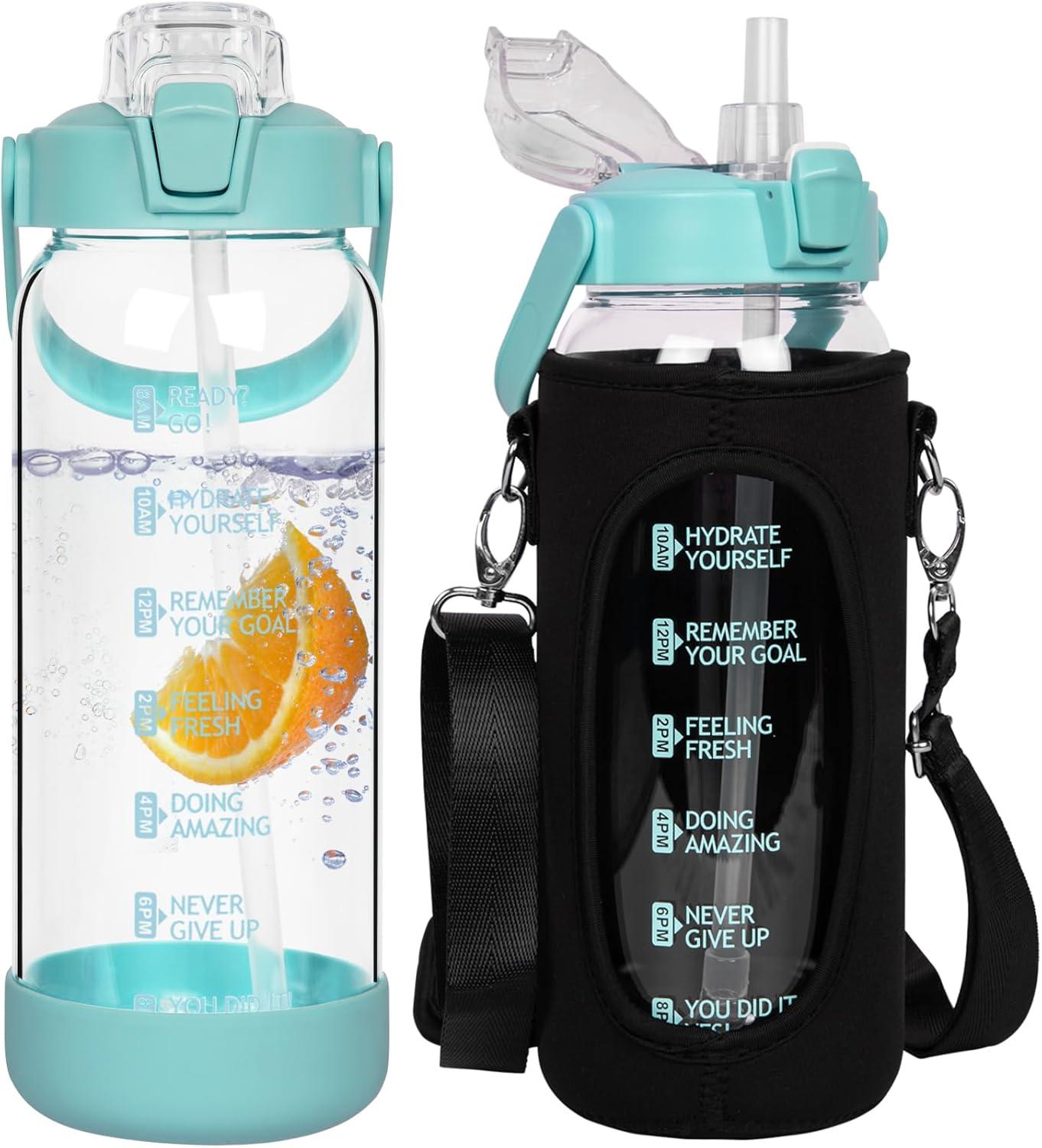 image:image15 litre Sport Gourde deau Avec Paille et Temps Motivation Marqueur 15l Grande Bouteille deau Verre Avec Sans BPA Pour le Gym Bureau Fitness CampingVert Clair