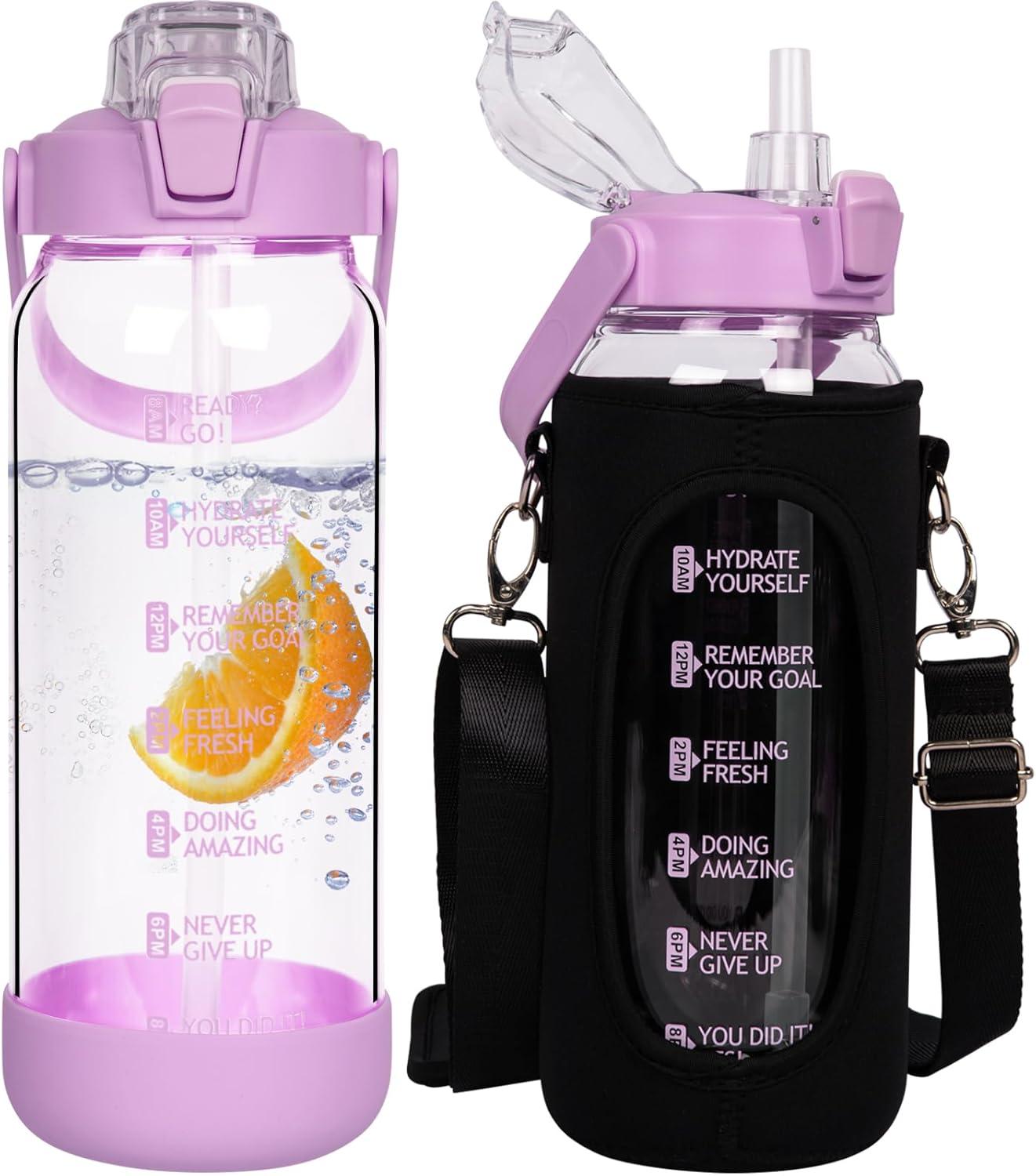 image:image15 litre Sport Gourde deau Avec Paille et Temps Motivation Marqueur 15l Grande Bouteille deau Verre Avec Sans BPA Pour le Gym Bureau Fitness CampingViolet