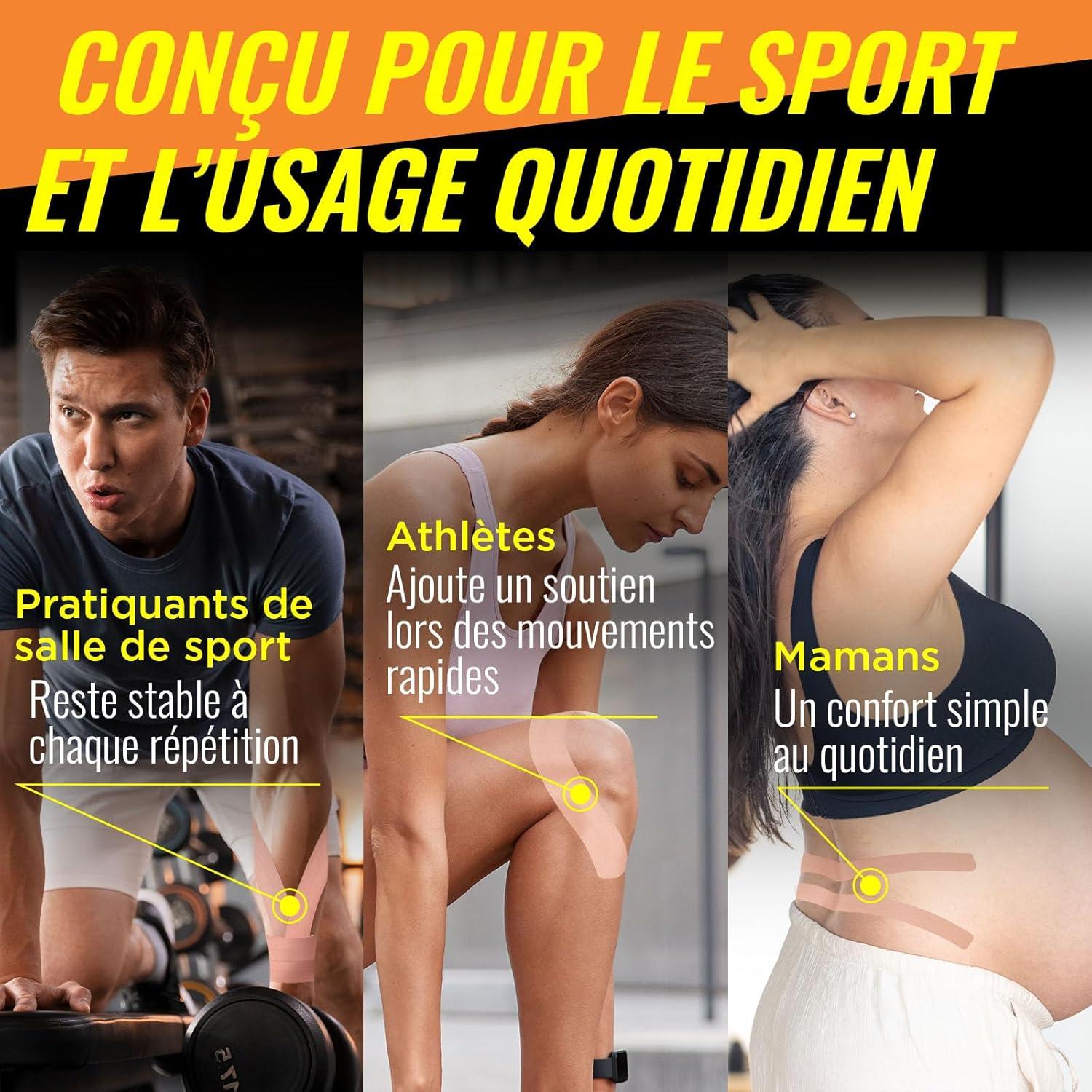 image:imageAdamson Bande de Kinsiologie Strap Sport lastique 5 cm x 5 m Sans Latex Rsistante lEau Support Musculaire et Articulaire 1 Rouleau Beige Entranement ampamp Rcupration