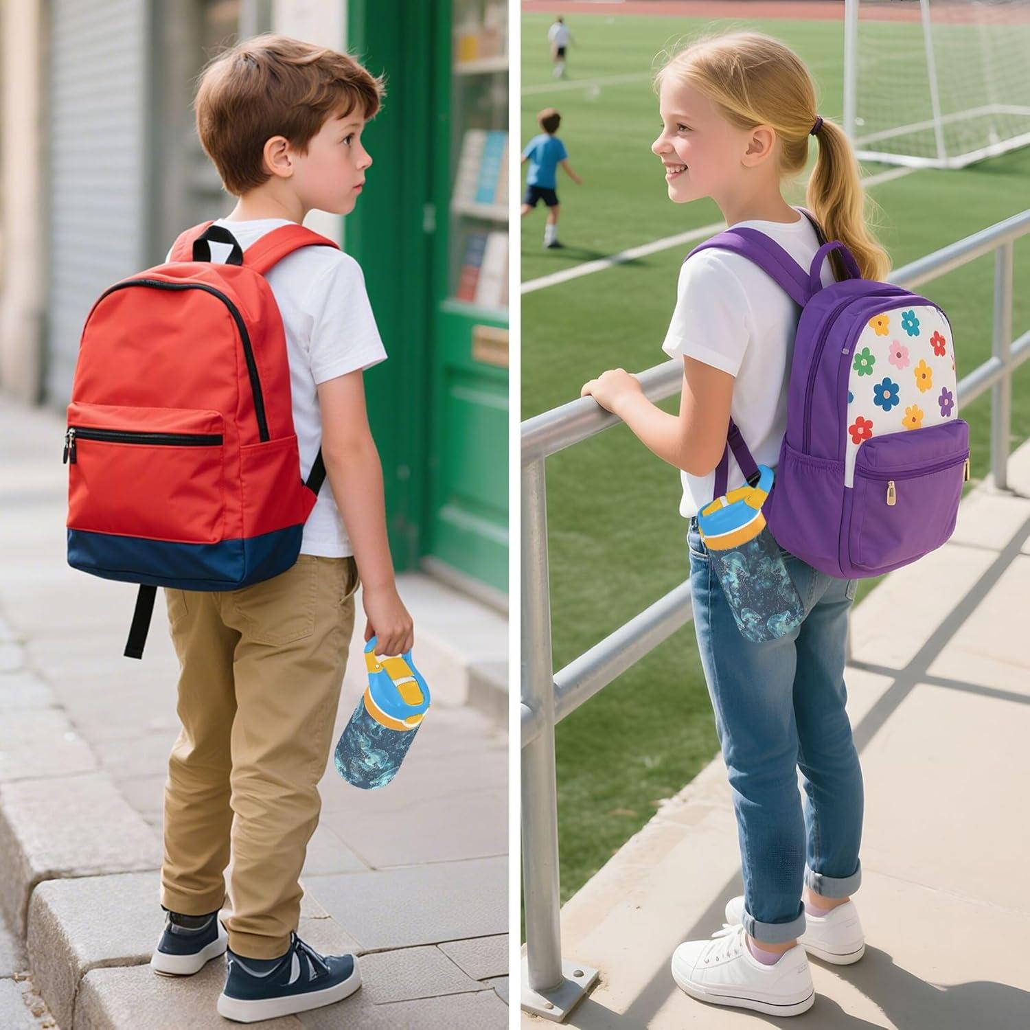 image:imageBouteille deau phosphorescente pour enfants avec paille pour filles et garons en acier inoxydable isotherme et tanche 480 ml pour cole crche voyage sport