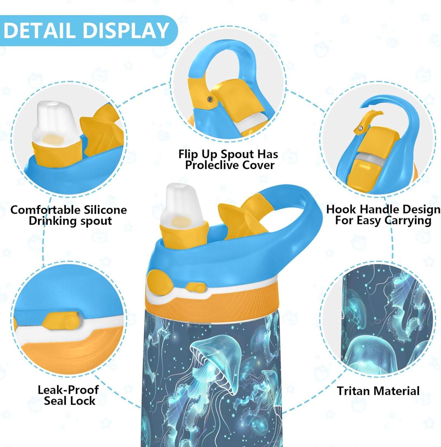 image:imageBouteille deau phosphorescente pour enfants avec paille pour filles et garons en acier inoxydable isotherme et tanche 480 ml pour cole crche voyage sport