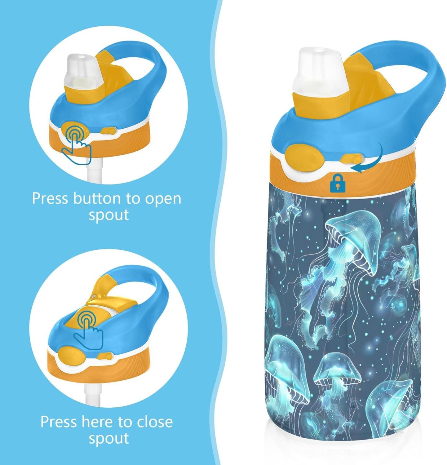 image:imageBouteille deau phosphorescente pour enfants avec paille pour filles et garons en acier inoxydable isotherme et tanche 480 ml pour cole crche voyage sport