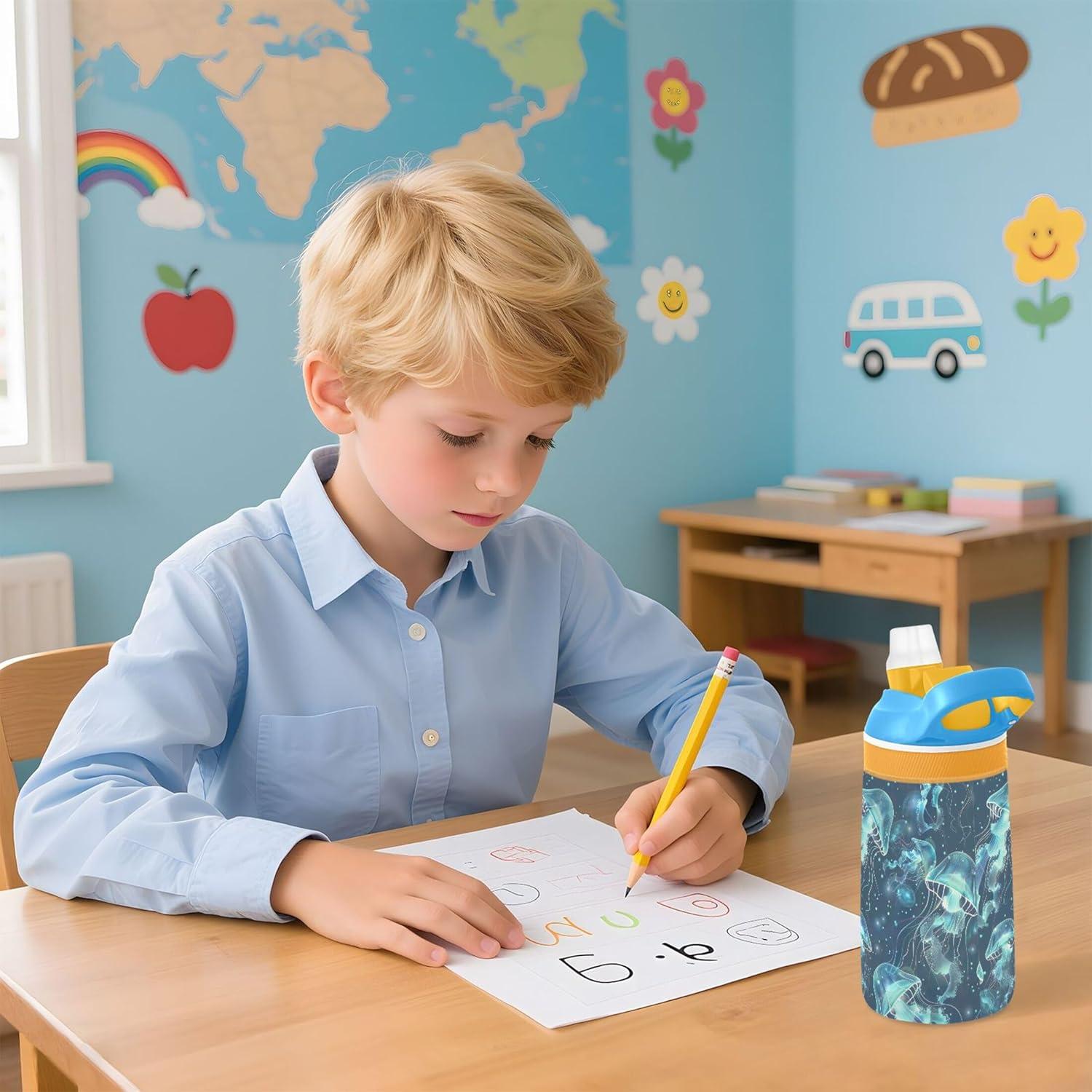image:imageBouteille deau phosphorescente pour enfants avec paille pour filles et garons en acier inoxydable isotherme et tanche 480 ml pour cole crche voyage sport