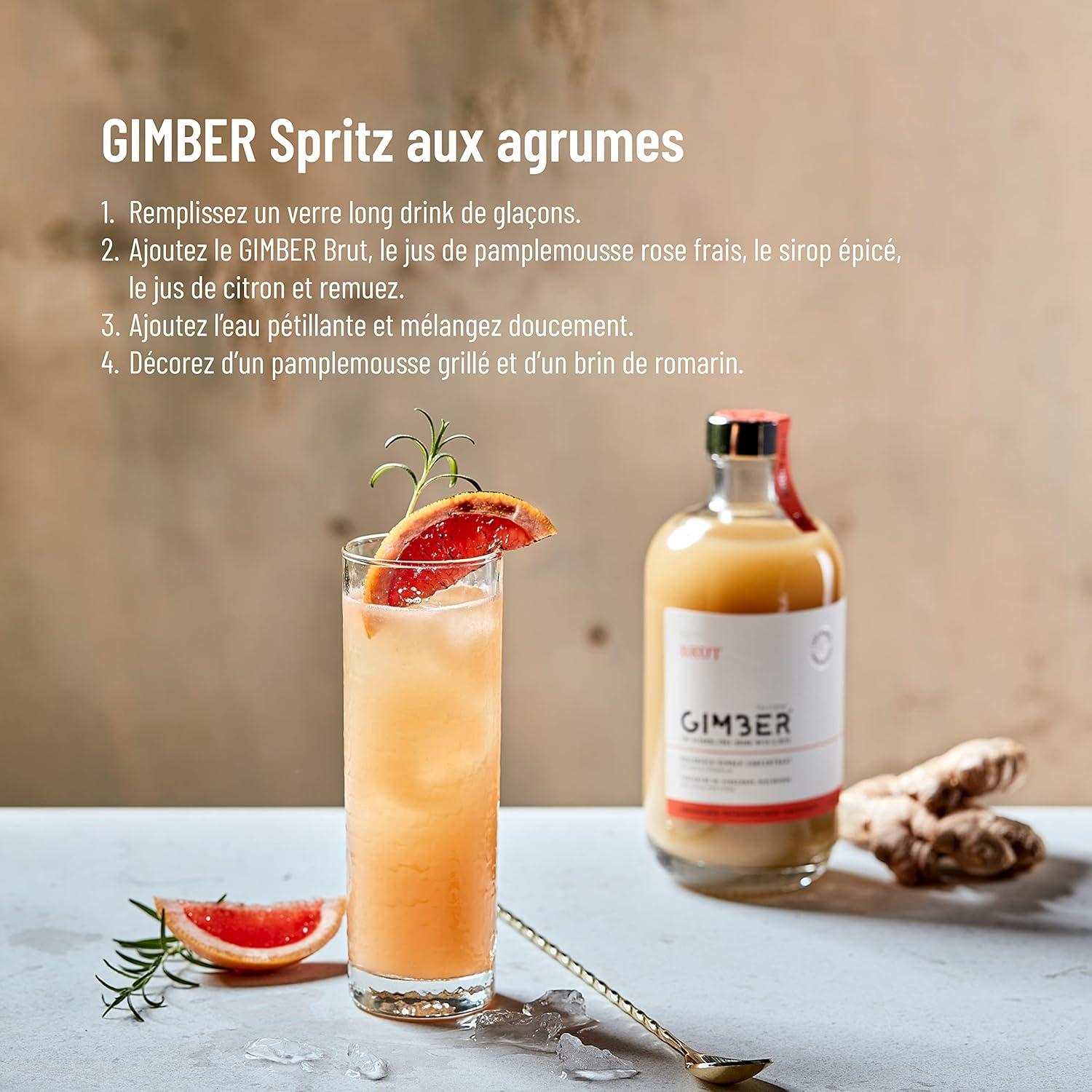image:imageGIMBER N2 500 ml Brut Concentr de gingembre bio 50 de sucre en moins Sans alcool et naturel Boisson bio base de gingembre de yuzu et de thym citronn premium pour boissons et cocktails