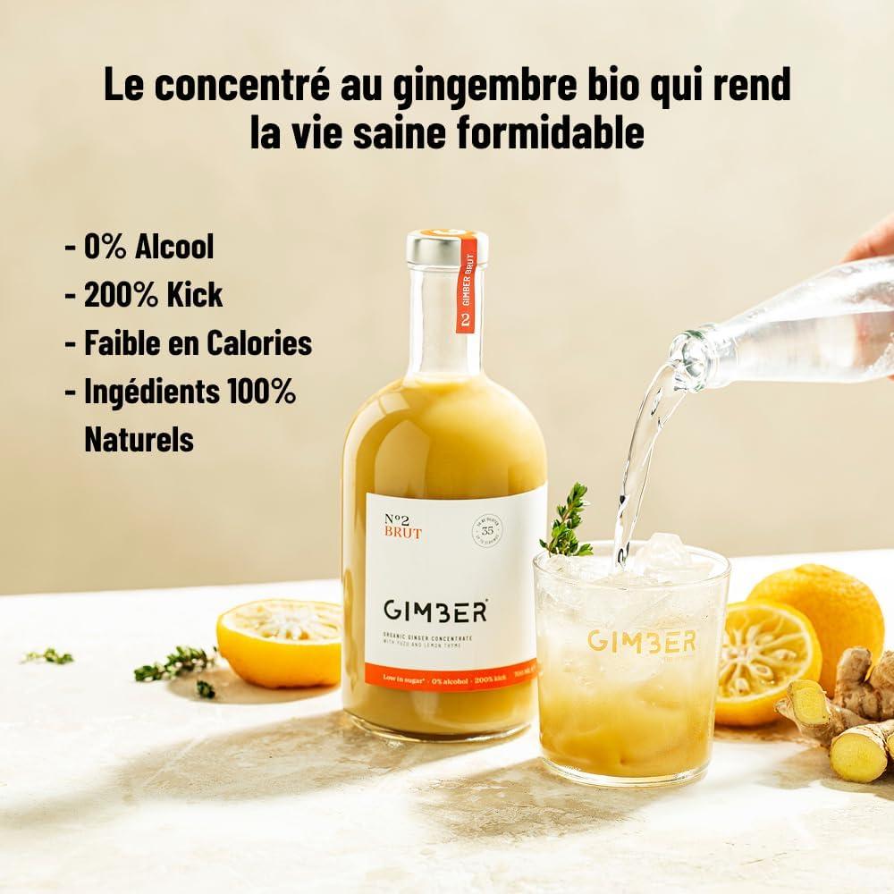 image:imageGIMBER N2 500 ml Brut Concentr de gingembre bio 50 de sucre en moins Sans alcool et naturel Boisson bio base de gingembre de yuzu et de thym citronn premium pour boissons et cocktails