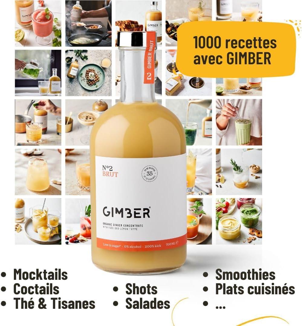 image:imageGIMBER N2 500 ml Brut Concentr de gingembre bio 50 de sucre en moins Sans alcool et naturel Boisson bio base de gingembre de yuzu et de thym citronn premium pour boissons et cocktails