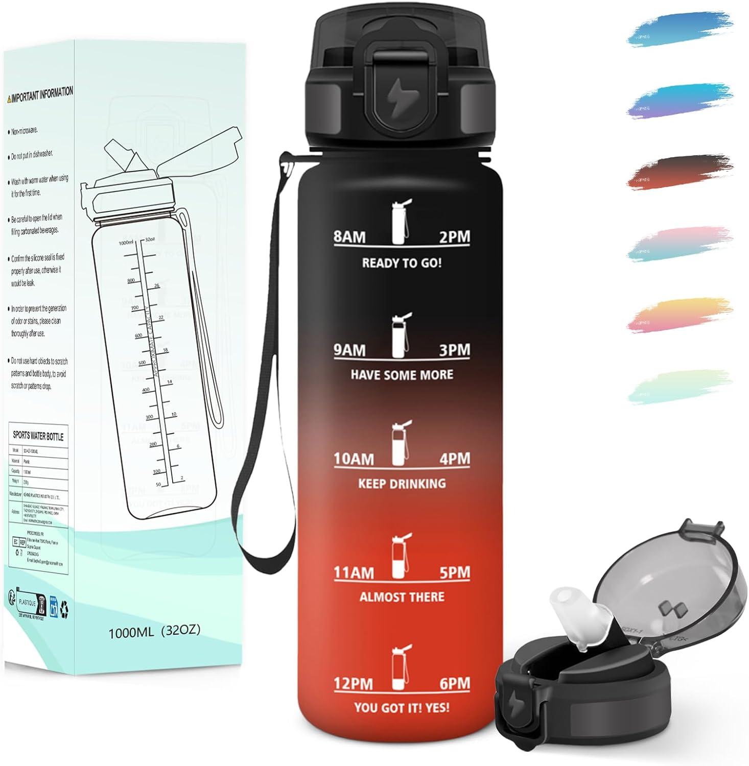 image:imageMotswedi Gourde Enfant 500ml avec Paille Gourde Sport Rutilisable AntiFuite Bouteille avec Marqueur de Temps Bouteille deau pour cole Fitness Yoga Sport Bleu vert 3245CNoir Rouge