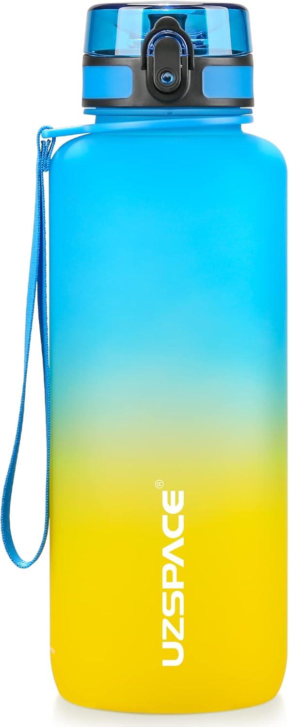 image:imageUZSPACE Gourde Sport 500ml800ml1l15l sans BPA Tritan lastique Gourde Enfant anti fuite Reutilisable Bouteille deau sport pour cole veloVoyage AdulteBleu et Jaune