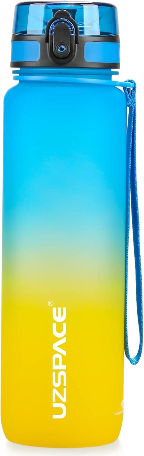 image:imageUZSPACE Gourde Sport 500ml800ml1l15l sans BPA Tritan lastique Gourde Enfant anti fuite Reutilisable Bouteille deau sport pour cole veloVoyage AdulteBleu et Jaune