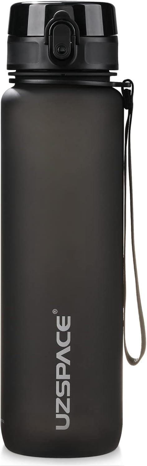 image:imageUZSPACE Gourde Sport 500ml800ml1l15l sans BPA Tritan lastique Gourde Enfant anti fuite Reutilisable Bouteille deau sport pour cole veloVoyage AdulteNoir Classique