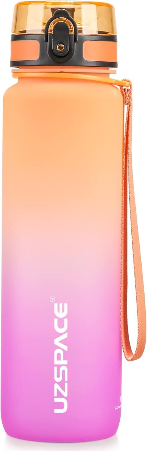 image:imageUZSPACE Gourde Sport 500ml800ml1l15l sans BPA Tritan lastique Gourde Enfant anti fuite Reutilisable Bouteille deau sport pour cole veloVoyage AdulteOrange et Violet