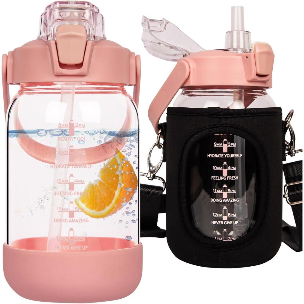 image:image15 litre Sport Gourde deau Avec Paille et Temps Motivation Marqueur 15l Grande Bouteille deau Verre Avec Sans BPA Pour le Gym Bureau Fitness CampingRose