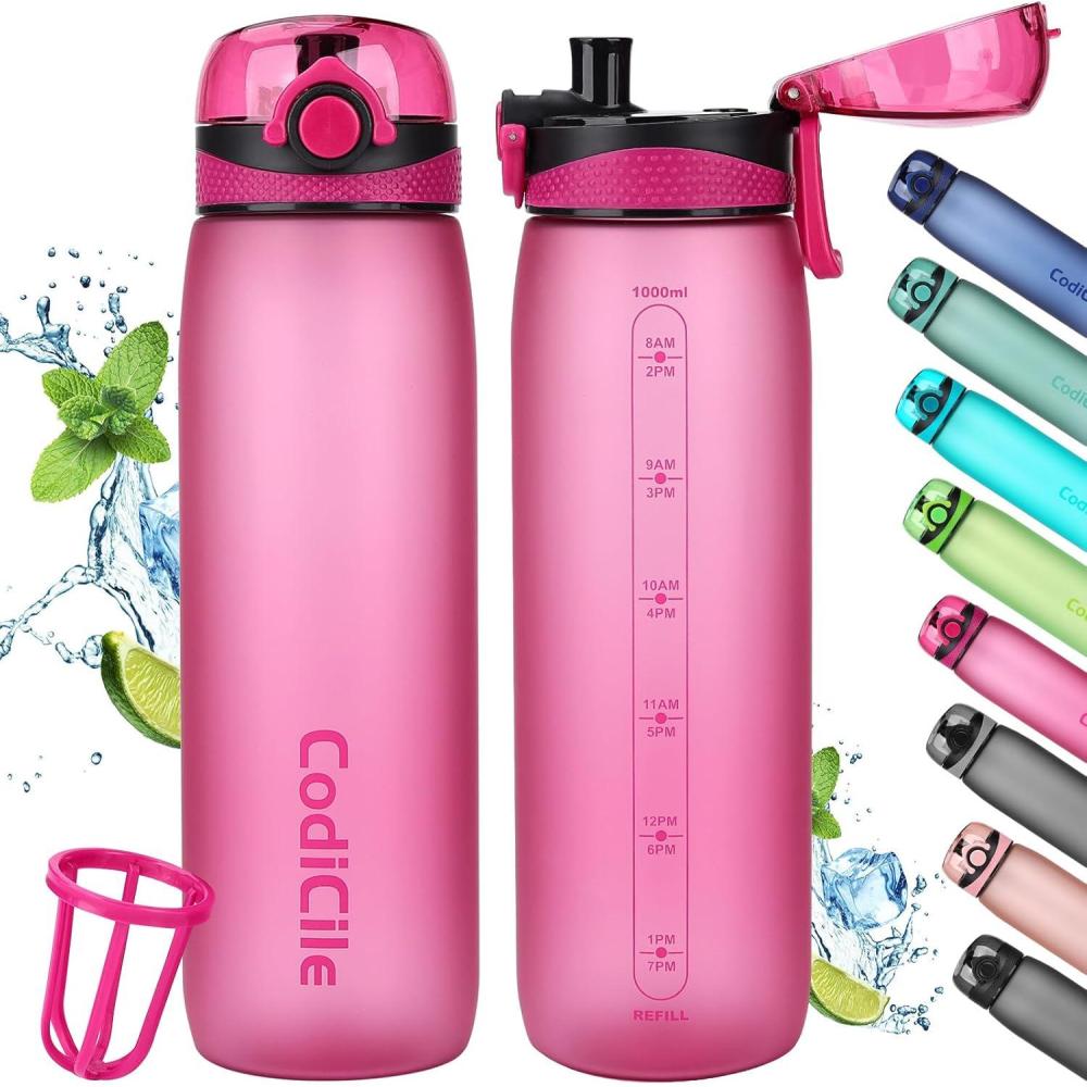 image:imageCodiCile Gourde 1L Bouteille deau 1L Sans BPA Gourde de 1 litre tanche Bouteille de sport en tritan avec filtre pour le fitness la course lcole lextrieur Rose rougeRose