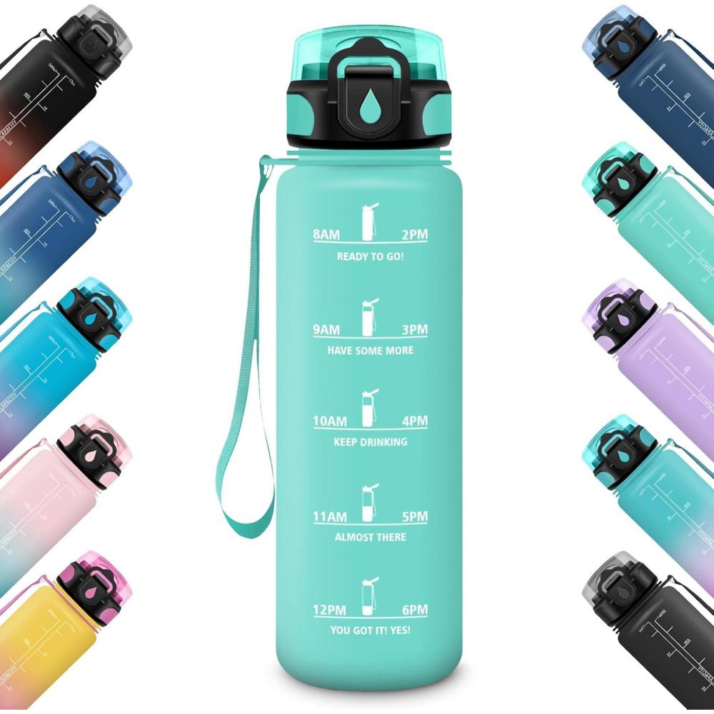 image:imageHoneyHolly Gourde 1L tanche ampamp Rutilisable Gourde Sport Antifuite Bouteille Motivation avec Filtre Gourdes Bouteille deau pour Gym Enfant Adulte cole Bureau Yoga Camping