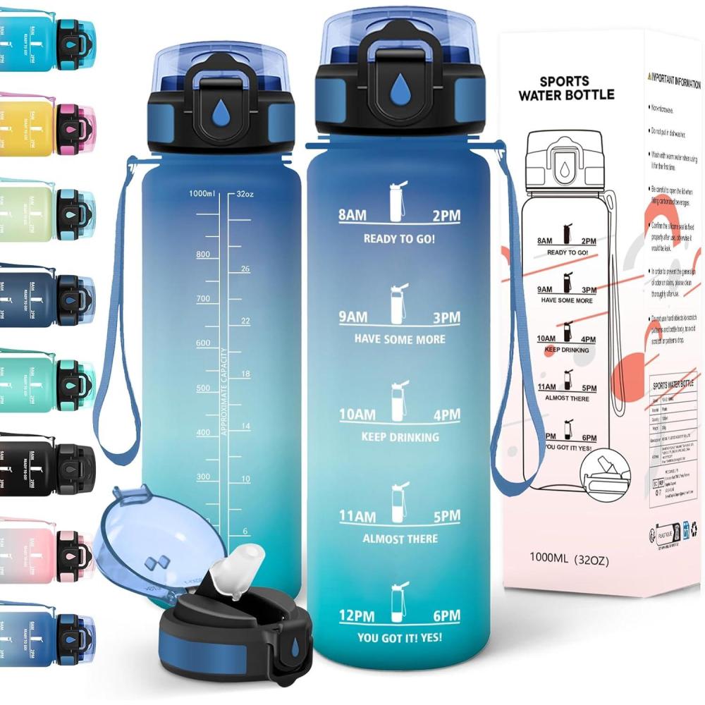 image:imageMotswedi Gourde Enfant 500ml avec Paille Gourde Sport Rutilisable AntiFuite Bouteille avec Marqueur de Temps Bouteille deau pour cole Fitness Yoga Sport Bleu vert 3245CTurquoise