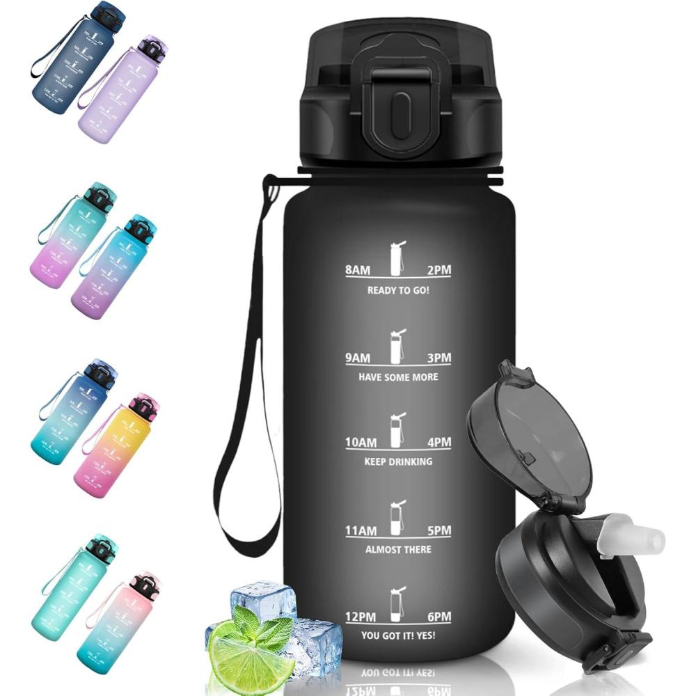 image:imageMotswedi Gourde Sport 15L AntiFuite Gourde Paille Sans BPA Gourde avec Paille Rutilisable Gourde Facile Transporter Bouteille deau pour Cyclisme Fitness Yoga Camping Noir RougeNoir500ml
