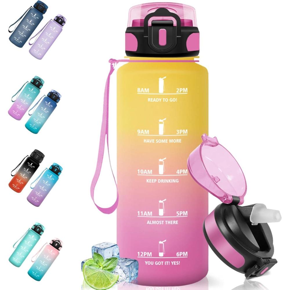 image:imageMotswedi Gourde Sport 15L AntiFuite Gourde Paille Sans BPA Gourde avec Paille Rutilisable Gourde Facile Transporter Bouteille deau pour Cyclisme Fitness Yoga Camping Noir RougeJaune Rose1500ml