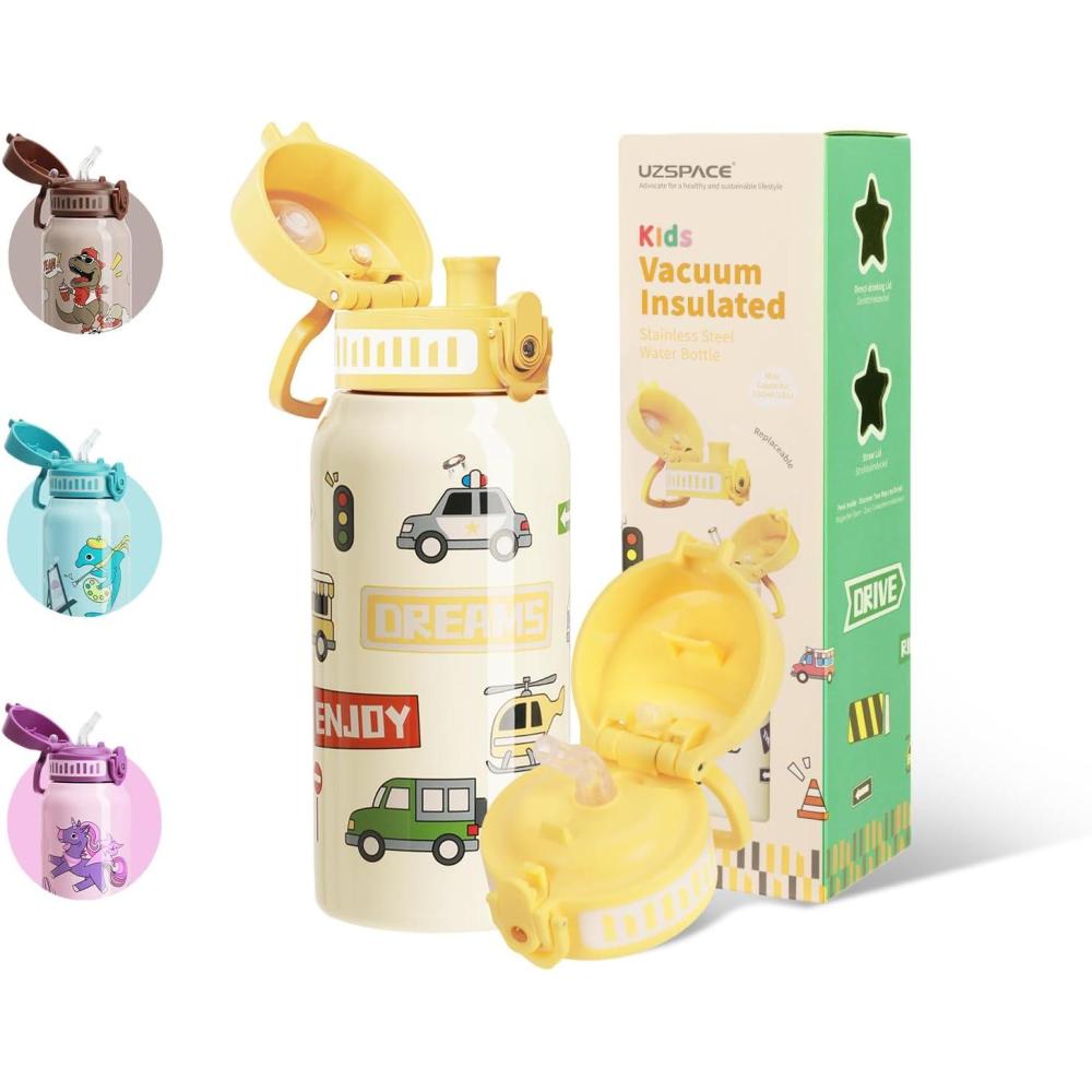 image:imageUZSPACE Bouteille deau pour enfant en acier inoxydable  Antifuite  550 ml  Pour lcole la crche  Isotherme  double paroi  Utilisation  une main  Pour le sport lextrieur le quotidienJaune