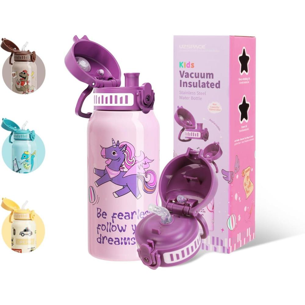 image:imageUZSPACE Bouteille deau pour enfant en acier inoxydable Antifuite 550 ml Pour lcole la crche Isotherme double paroi Utilisation une main Pour le sport lextrieur le quotidienViolet