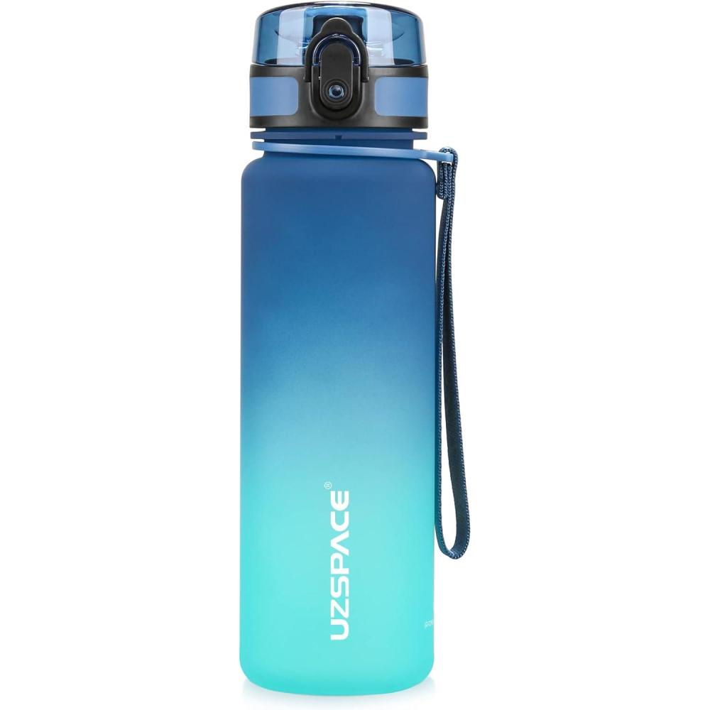image:imageUZSPACE Gourde Sport 500ml800ml1l15l sans BPA Tritan lastique Gourde Enfant anti fuite Reutilisable Bouteille deau sport pour cole veloVoyage AdulteBleu et Vert