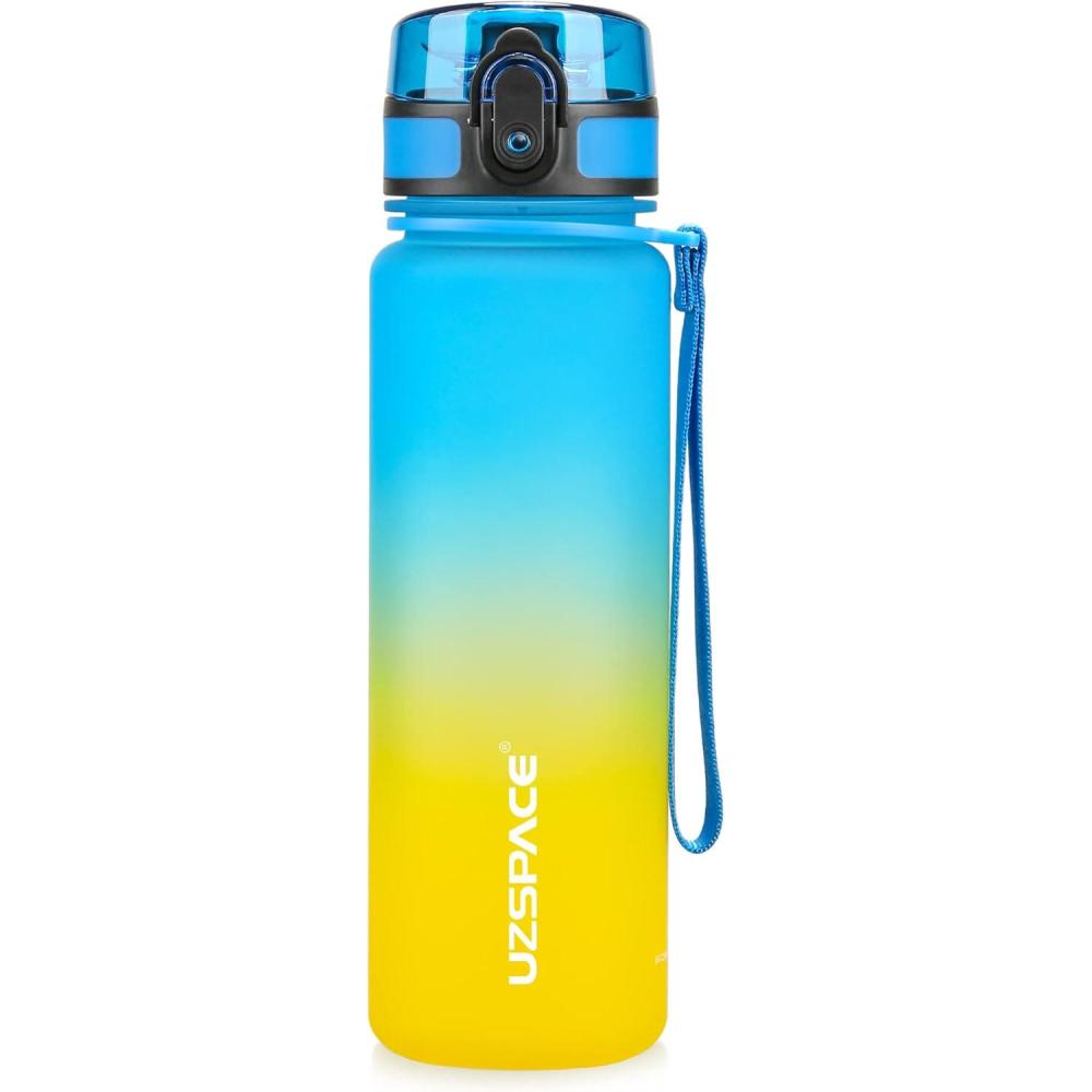 image:imageUZSPACE Gourde Sport 500ml800ml1l15l sans BPA Tritan lastique Gourde Enfant anti fuite Reutilisable Bouteille deau sport pour cole veloVoyage AdulteBleu et Jaune