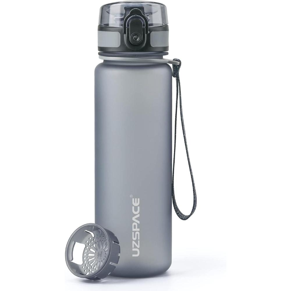 image:imageUZSPACE Gourde Sport 500ml800ml1l15l sans BPA Tritan lastique Gourde Enfant anti fuite Reutilisable Bouteille deau sport pour cole veloVoyage AdulteGris