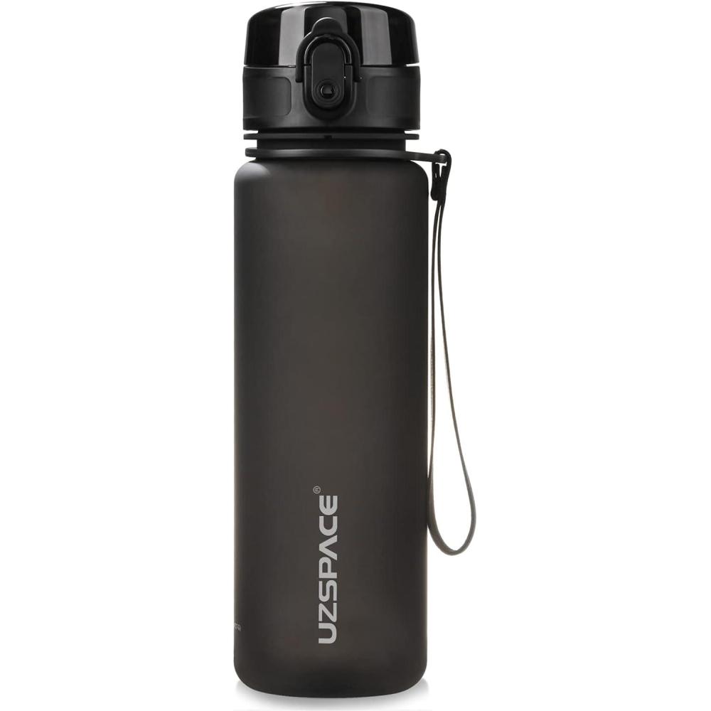 image:imageUZSPACE Gourde Sport 500ml800ml1l15l sans BPA Tritan lastique Gourde Enfant anti fuite Reutilisable Bouteille deau sport pour cole veloVoyage AdulteNoir Classique