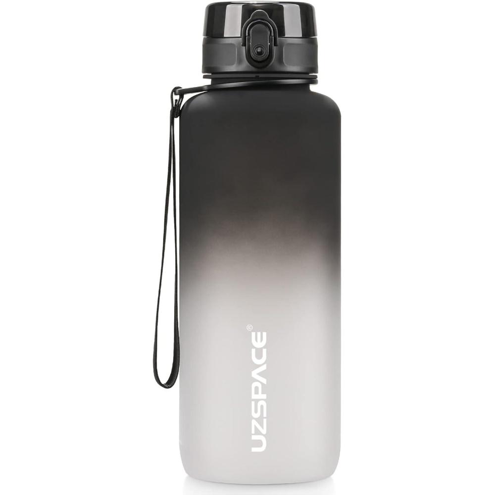 image:imageUZSPACE Gourde Sport 500ml800ml1l15l sans BPA Tritan lastique Gourde Enfant anti fuite Reutilisable Bouteille deau sport pour cole veloVoyage AdulteNoirblanc