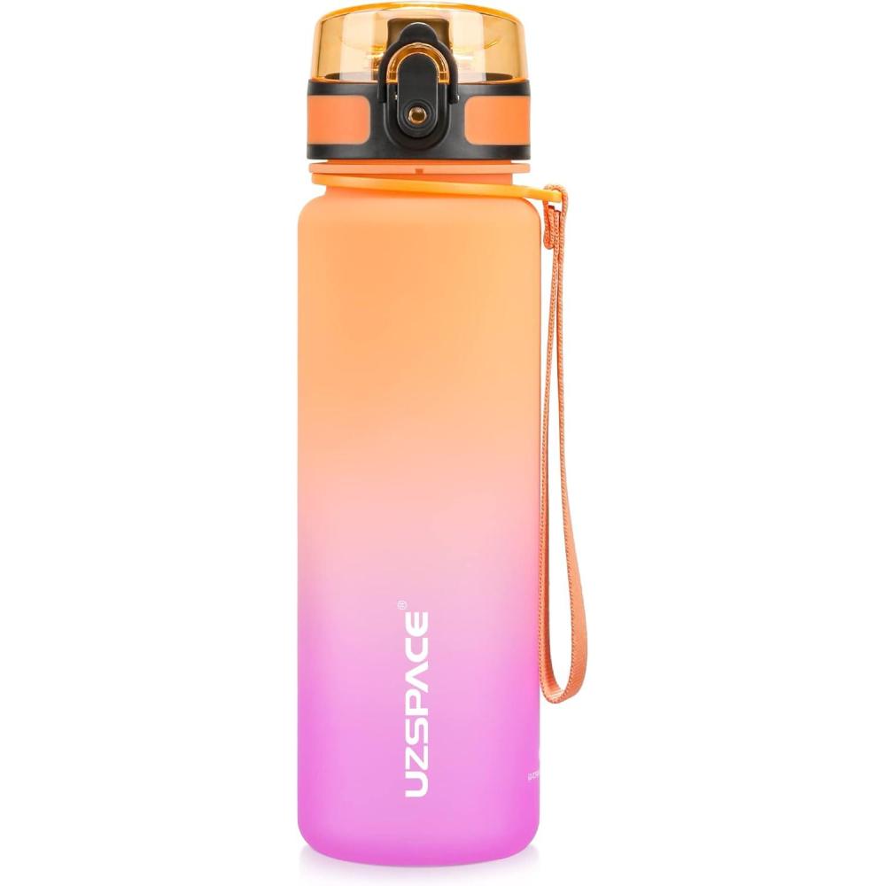 image:imageUZSPACE Gourde Sport 500ml800ml1l15l sans BPA Tritan lastique Gourde Enfant anti fuite Reutilisable Bouteille deau sport pour cole veloVoyage AdulteOrange et Violet